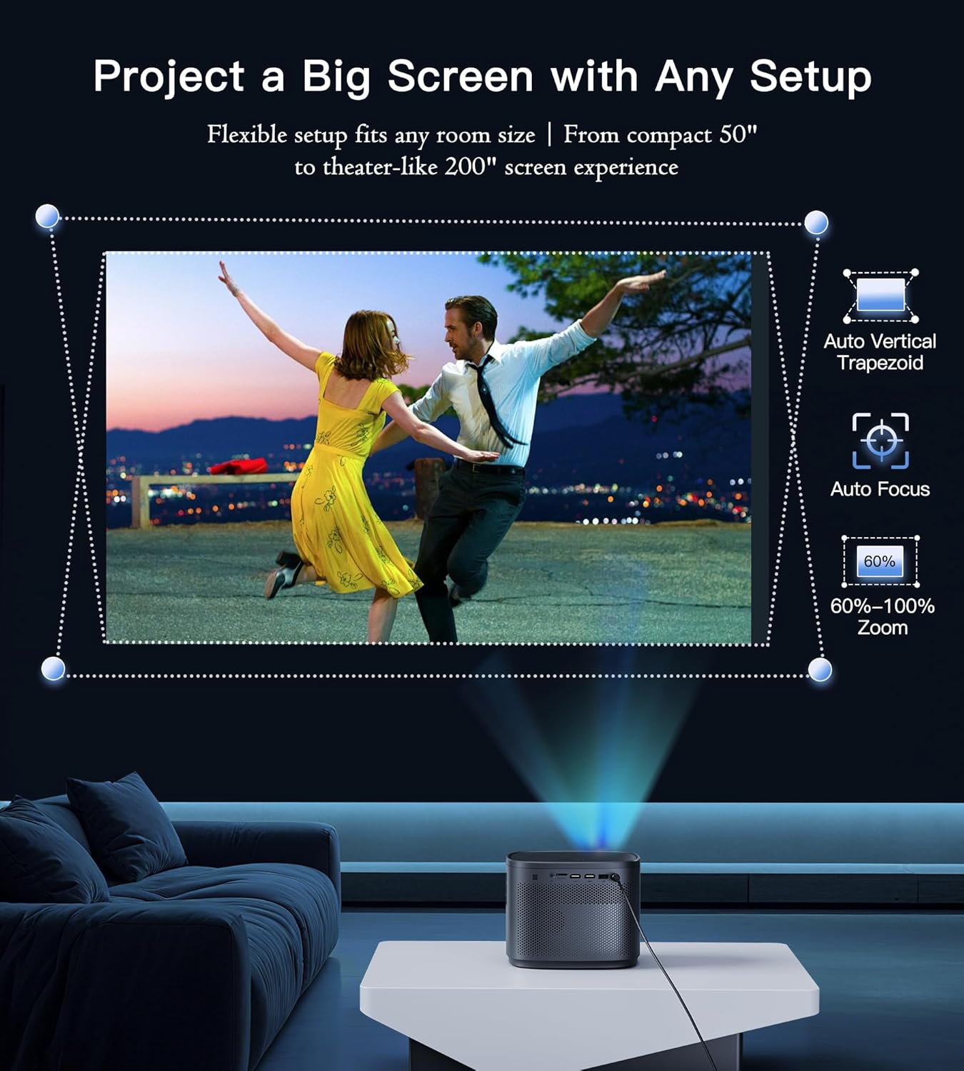 High-Definition 1080P Projectors Portable Movie Projector with 200-Inch