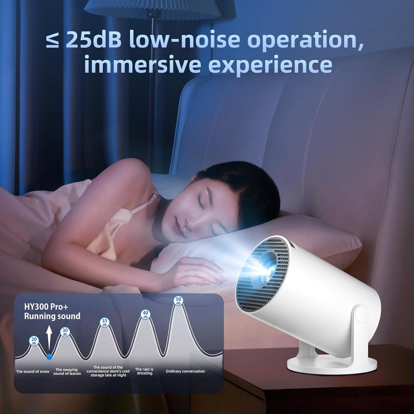 4K Mini Projectors Projector with Android 14, Built-in Apps, and White Finish