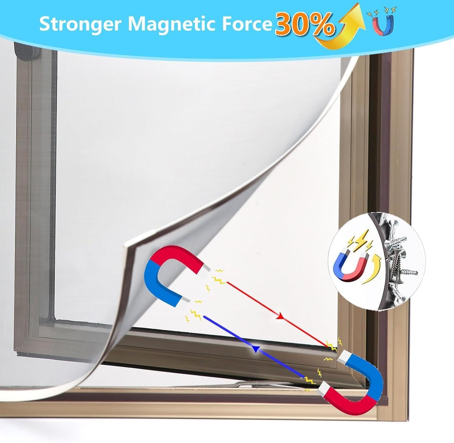 Adjustable Magnetic Window Fly Screen Mesh in Grey, 150x155cm Size NEW