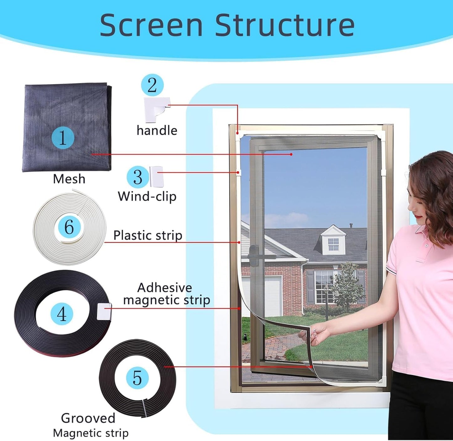 Adjustable Magnetic Window Fly Screen Mesh in Grey, 150x155cm Size NEW