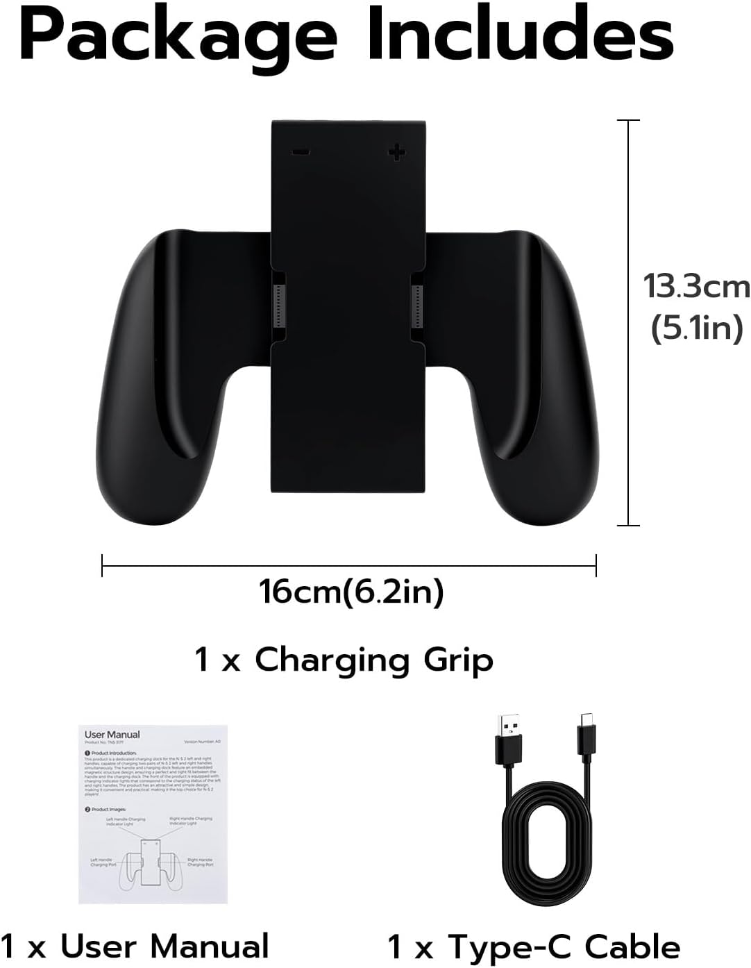 DOBE Black Charging Controllers Grip for Nintendo Switch 2 Joy-Cons Size NEW