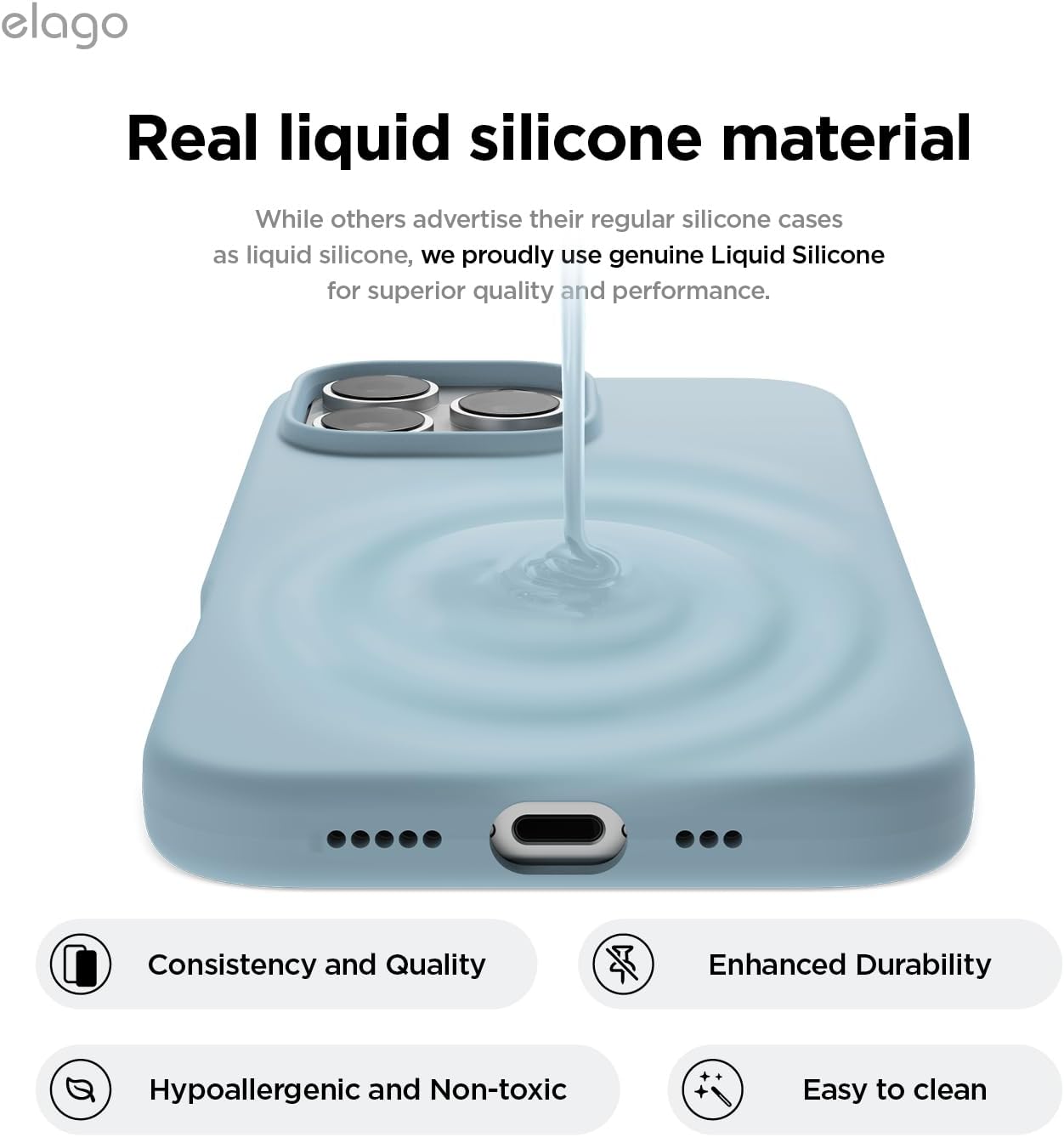 elago Magnetic Silicone Phone Case for iPhone 16 Pro in Sky Blue - NEW