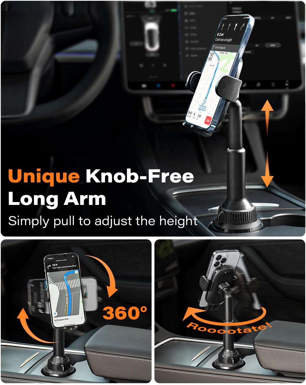 APPS2Car Universal Automobile Accessories Car Cup Phone Holder 360° Swivel NEW