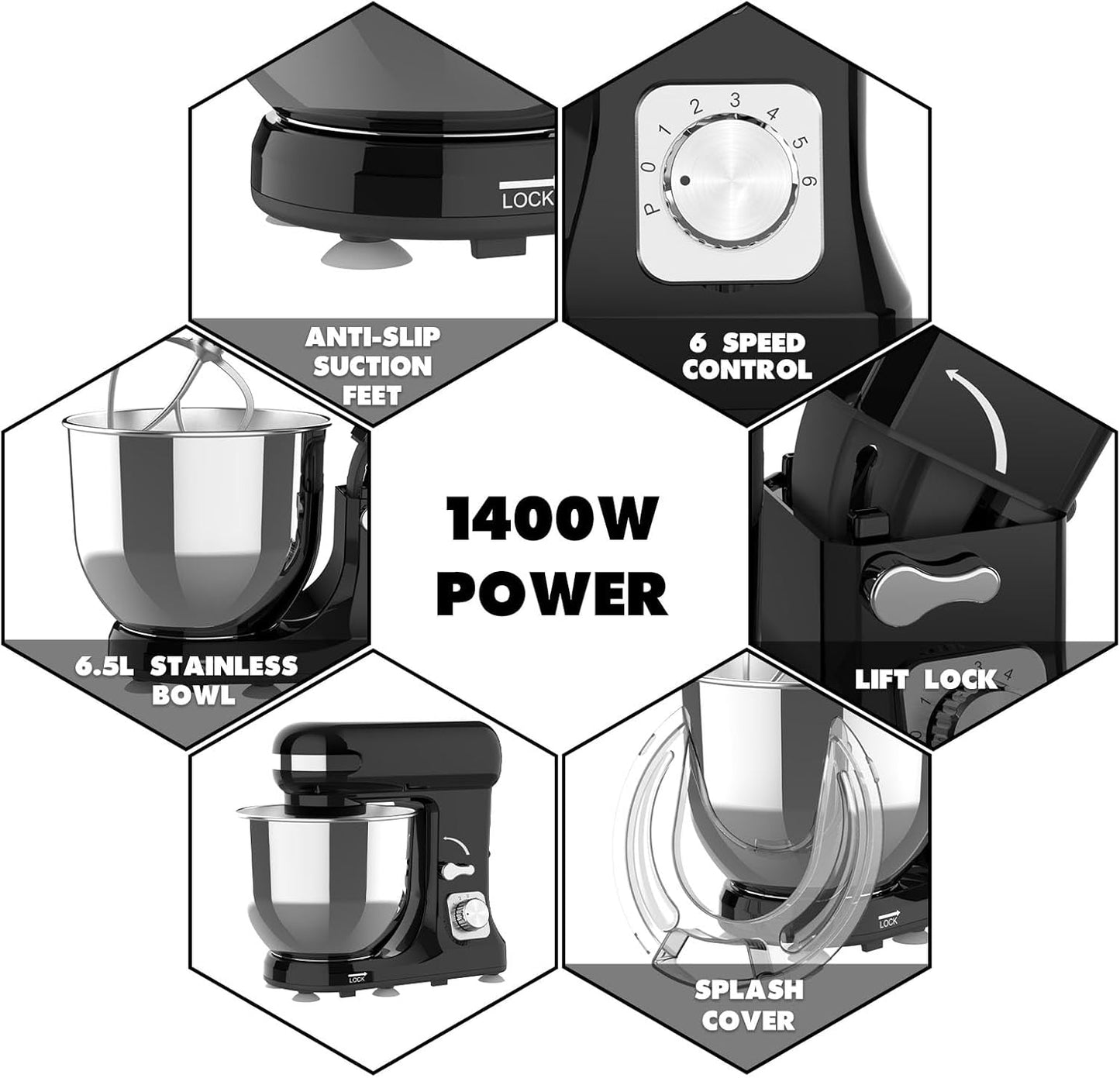 ADVWIN 6.5L Stand Mixer with Electric Food Grinder and Mincer, Black, DEMO