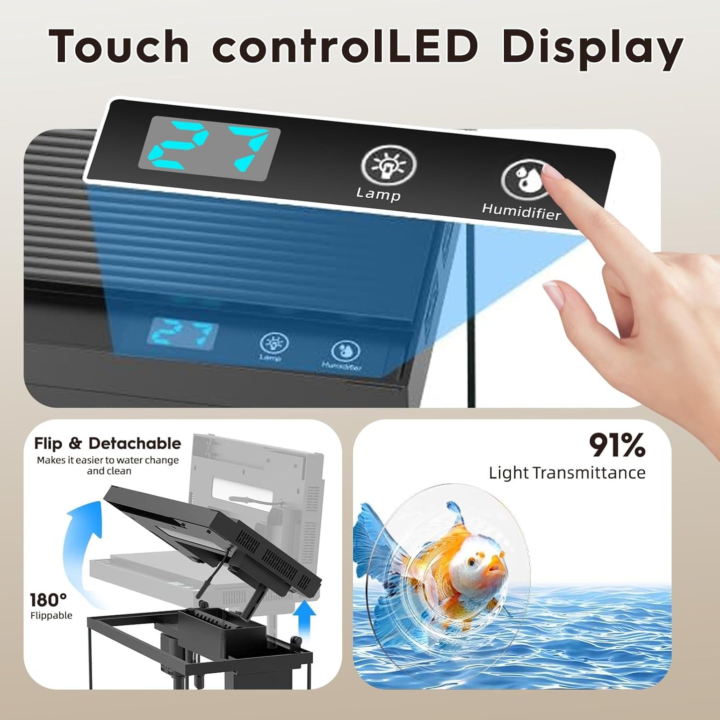 HOOMFIT 2.1 Aquariums Gallon Aquarium Kit with 7-Color LED Lighting, Black DEMO