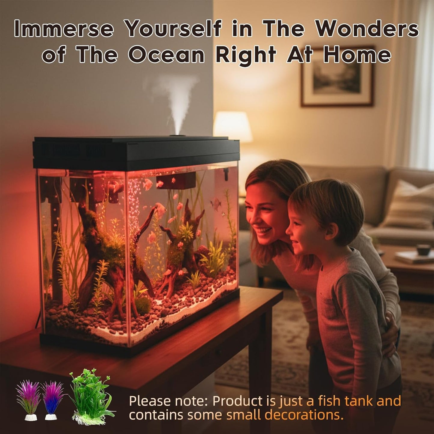 HOOMFIT 2.1 Aquariums Gallon Aquarium Kit with 7-Color LED Lighting, Black DEMO