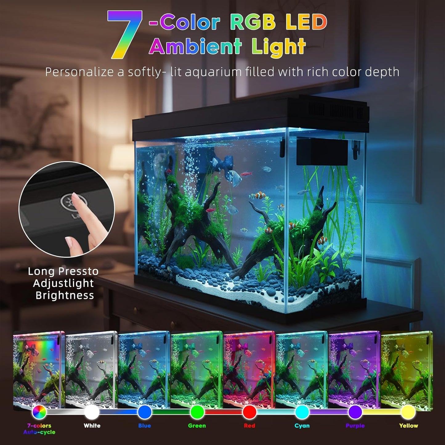 HOOMFIT 2.1 Aquariums Gallon Aquarium Kit with 7-Color LED Lighting, Black DEMO