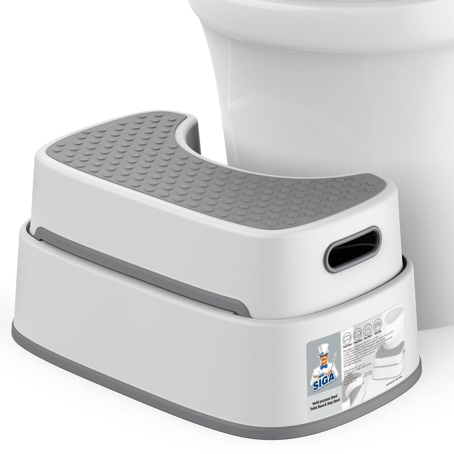 MR.SIGA Off-white & Dark Gray Anti-Slip Bathroom Step Stool Heavy Duty NEW