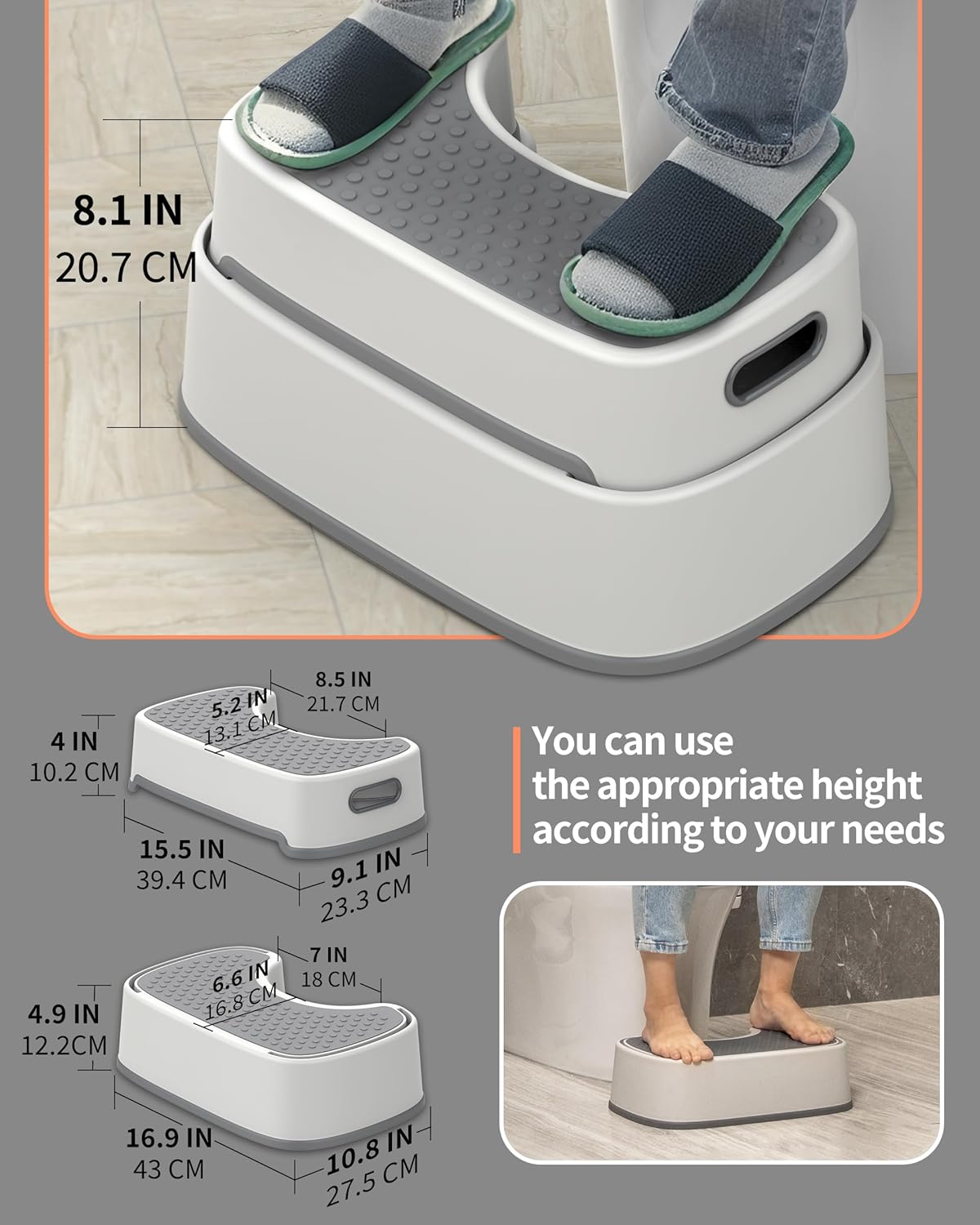 MR.SIGA Off-white & Dark Gray Anti-Slip Bathroom Step Stool Heavy Duty NEW