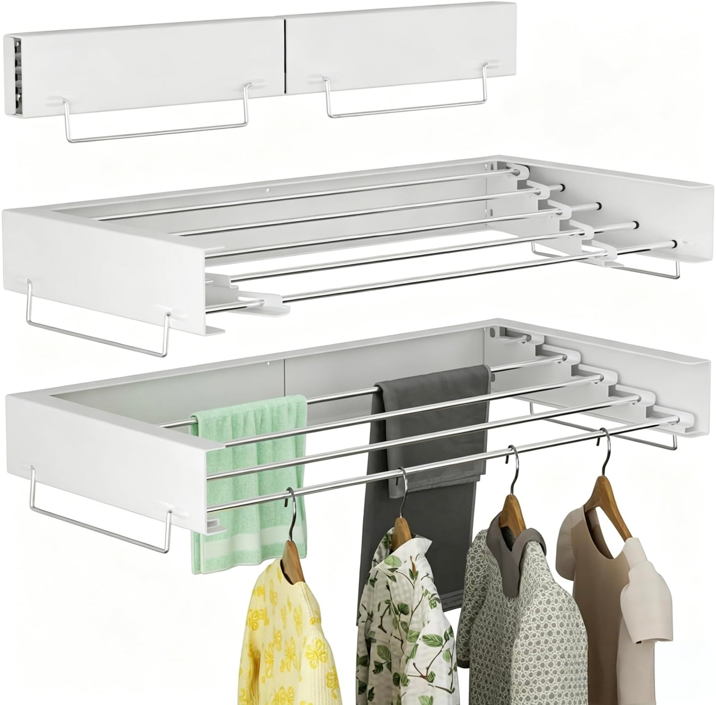 Foldable Wall Mounted Clothes Drying Rack Towel Holder, 100 cm, White, DEMO