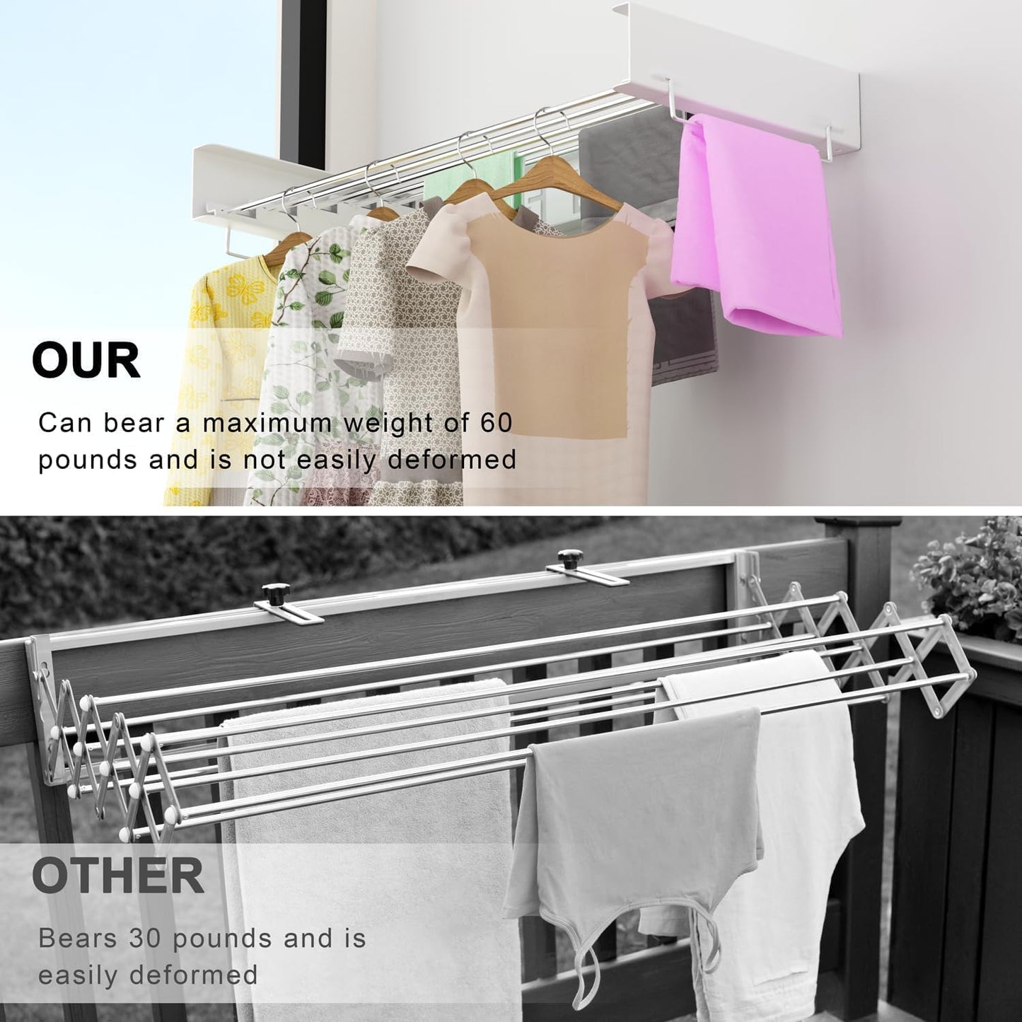 Foldable Wall Mounted Clothes Drying Rack Towel Holder, 100 cm, White, DEMO