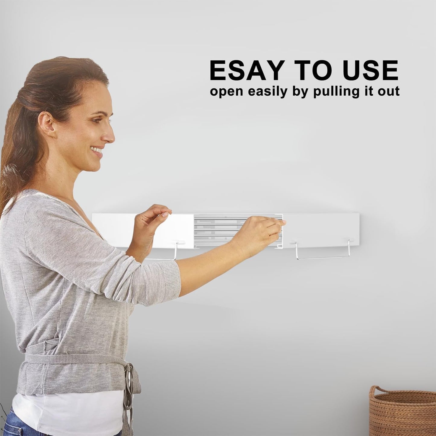 Foldable Wall Mounted Clothes Drying Rack Towel Holder, 100 cm, White, DEMO