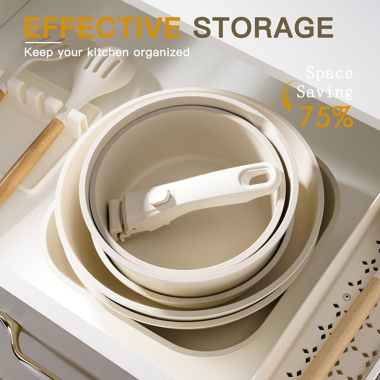 Versatile 23-Piece White Ceramic Non-Stick Cookware Set with Detachable DEMO