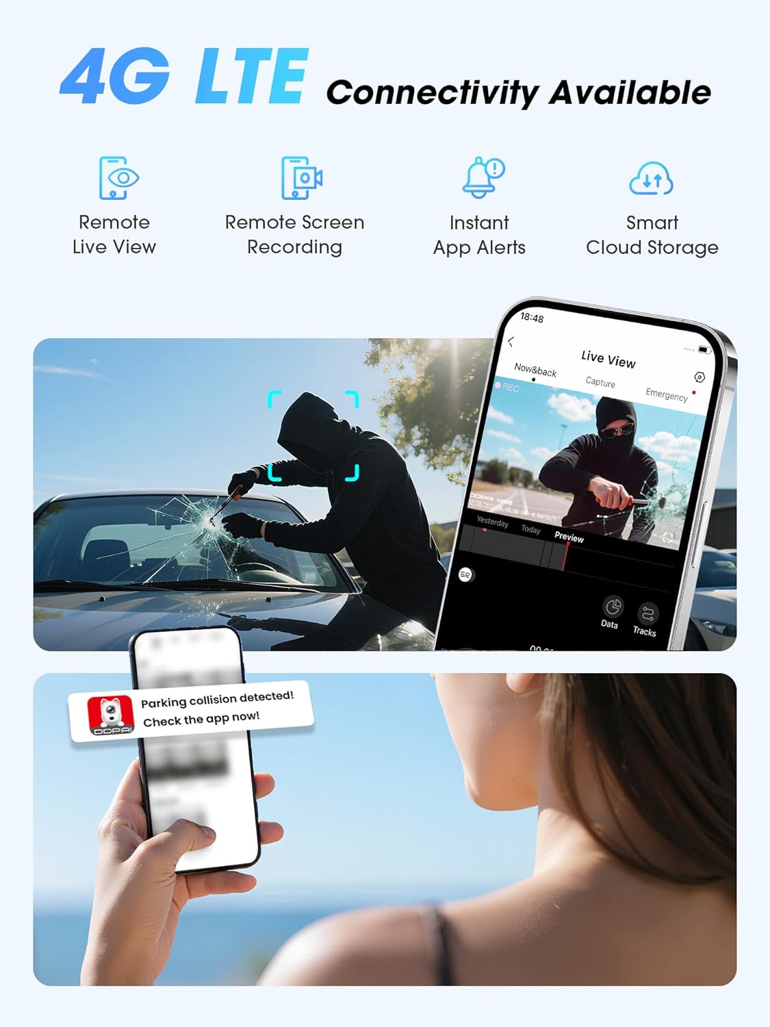 ddpai 4K+1080P+2K On-Dash-Monitoring 3-Channel Dash Cam with Dual STARVIS DEMO