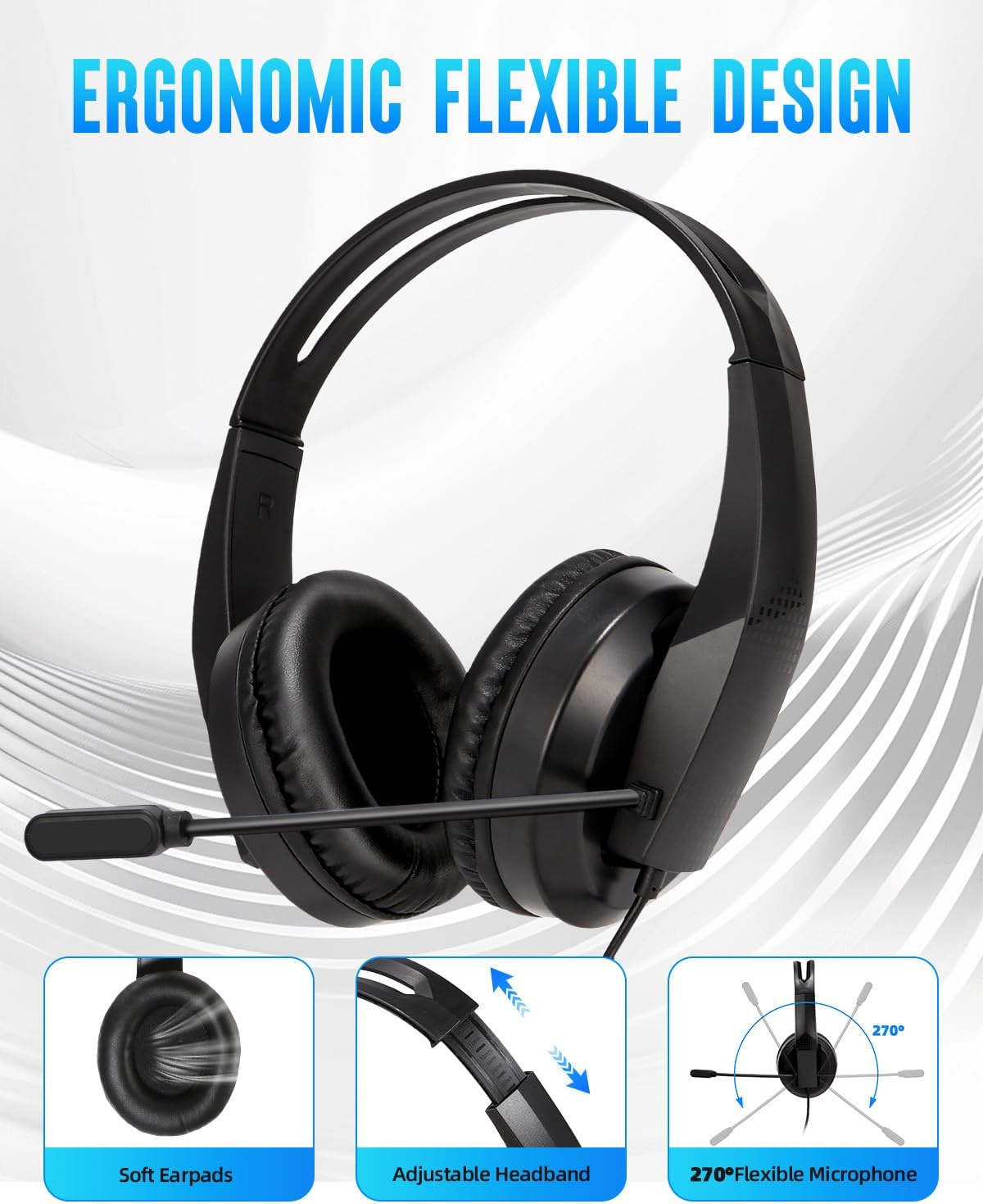 Grstltd Wired PC Headsets Noise Cancelling Headset with Mic for PC Laptop, NEW