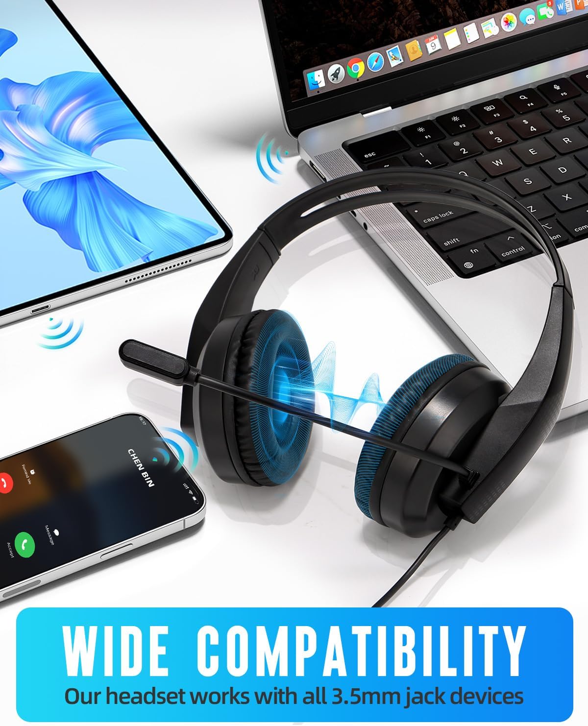 Grstltd Wired PC Headsets Noise Cancelling Headset with Mic for PC Laptop, NEW