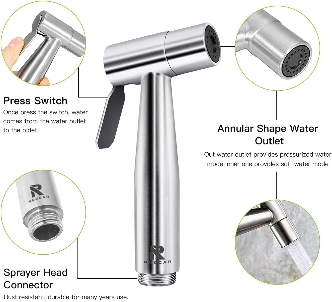 Roccar Handheld Bidet Sprayer Toilet Attachment - Silvery Spray for DEMO