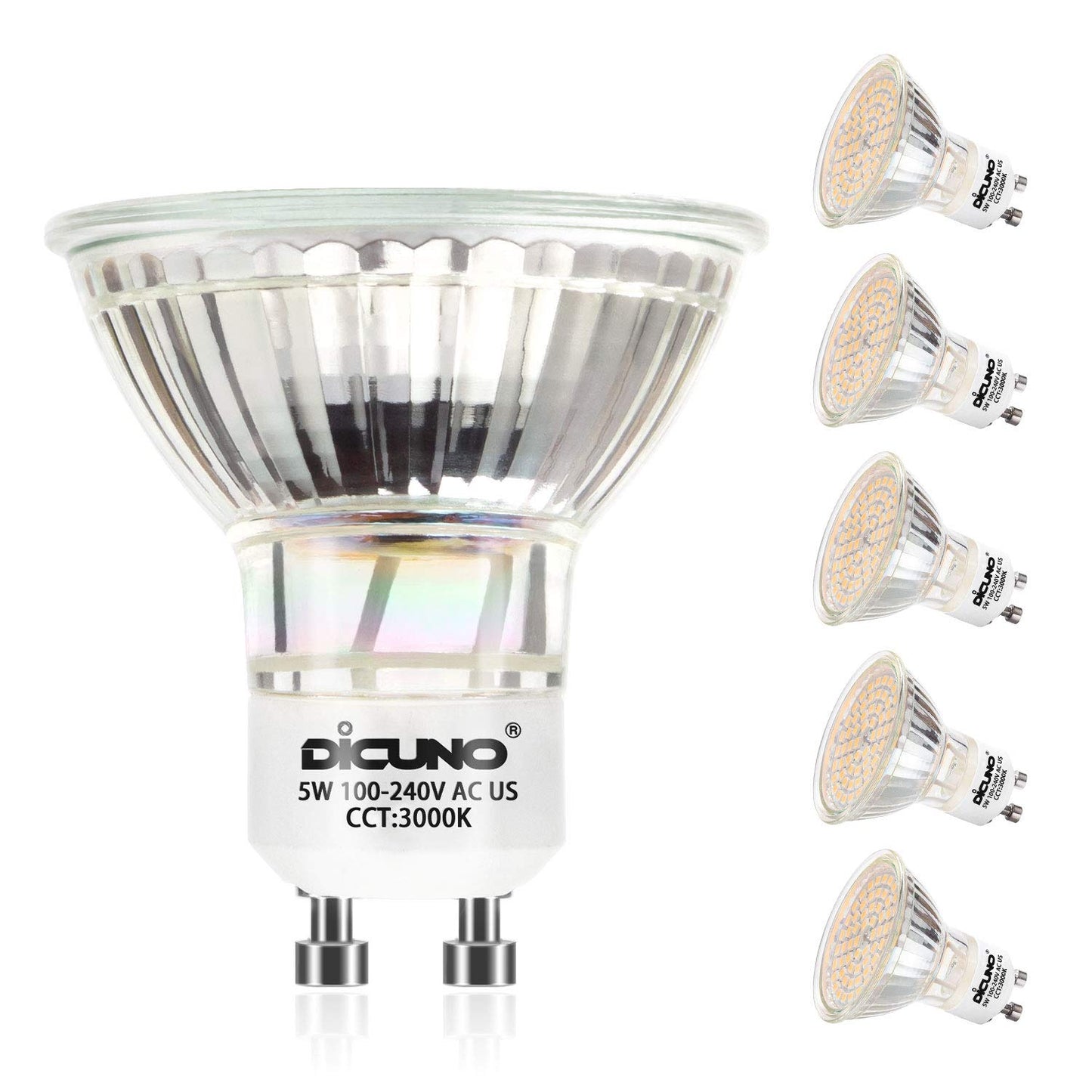 DiCUNO 5W LED Bulbs GU10 LED Spotlight Bulb, 500 Lumens, Warm White 3000K, DEMO
