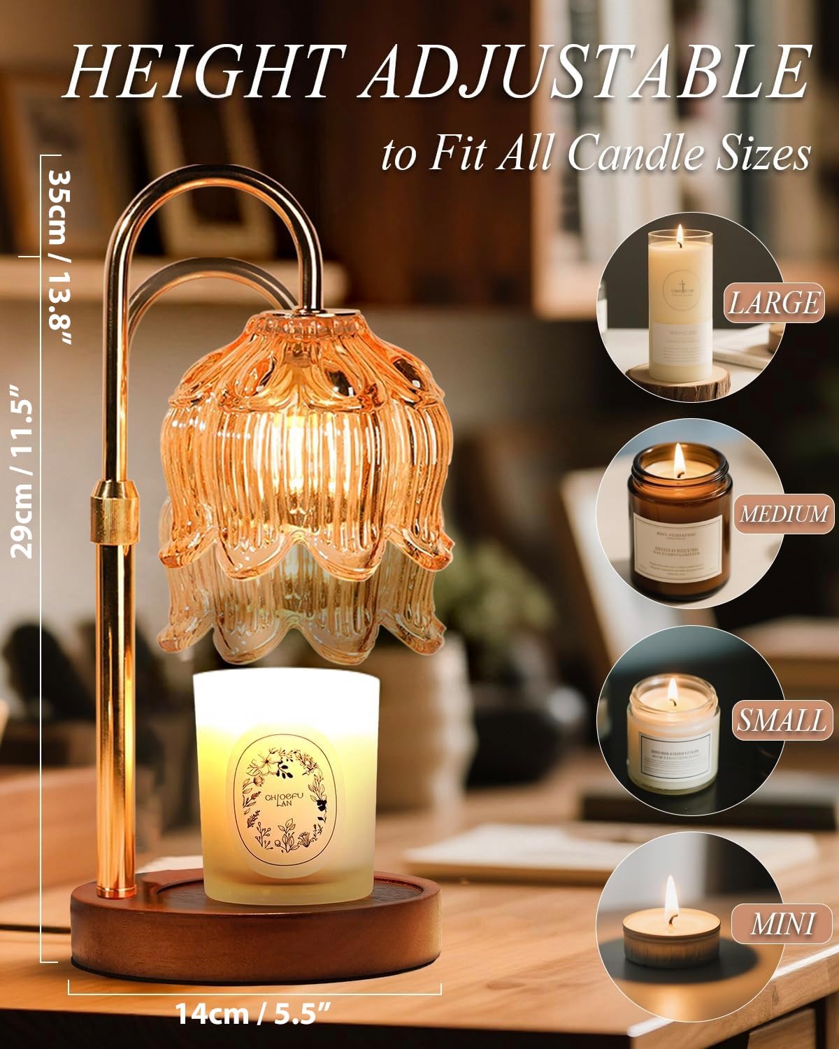 Adjustable Dimmable Table Lamp with 4 Bulbs Gold Candle Warmer Home Decor NEW