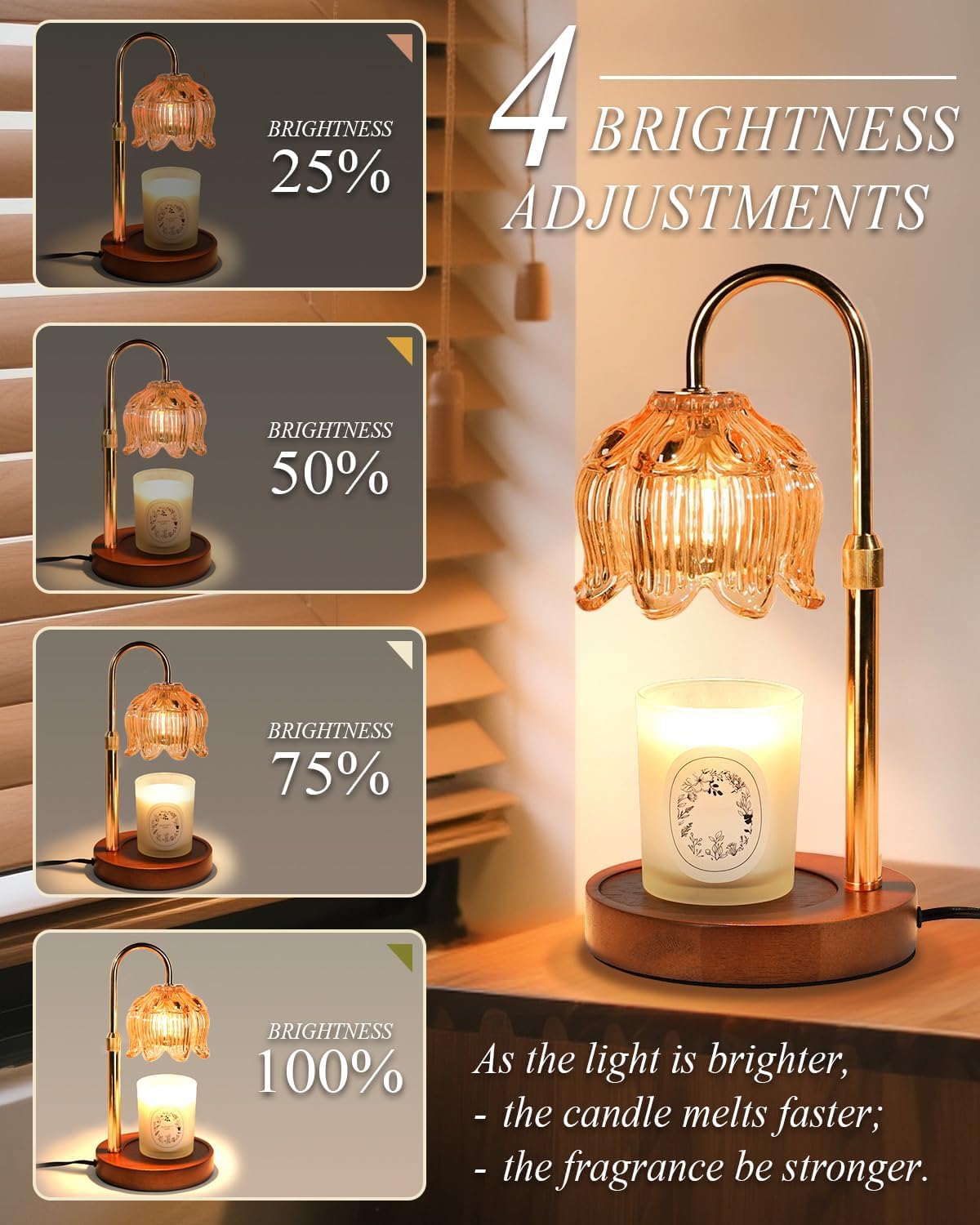 Adjustable Dimmable Table Lamp with 4 Bulbs Gold Candle Warmer Home Decor NEW