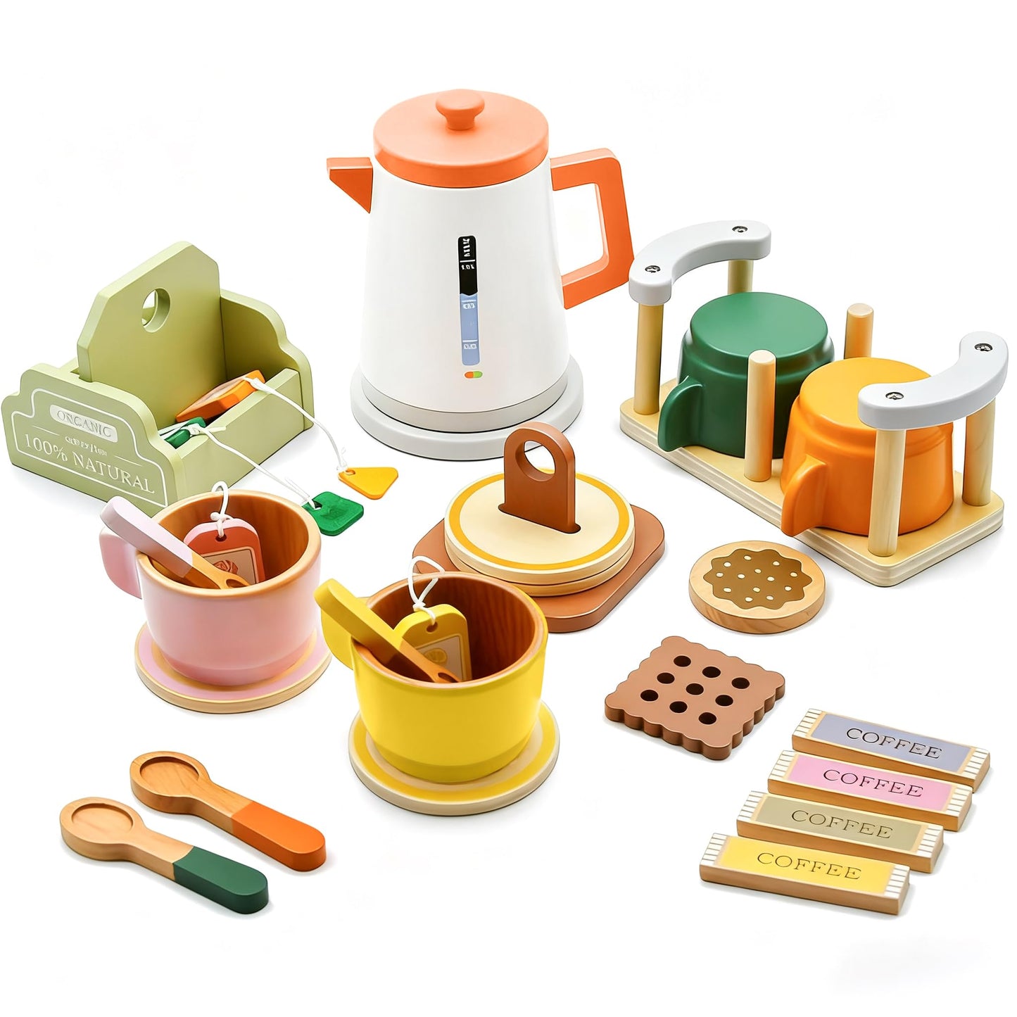 KABI Wooden Tea Party Set for Kids Pretend Play Pastel Shades Size 36+ NEW