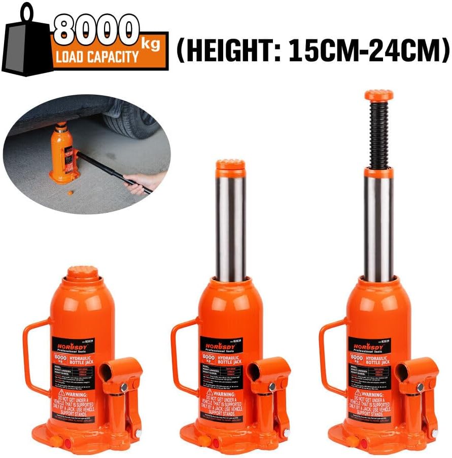 HORUSDY 8 Ton Hydraulic Bottle Jack, Welded Steel Construction, Orange Lift DEMO