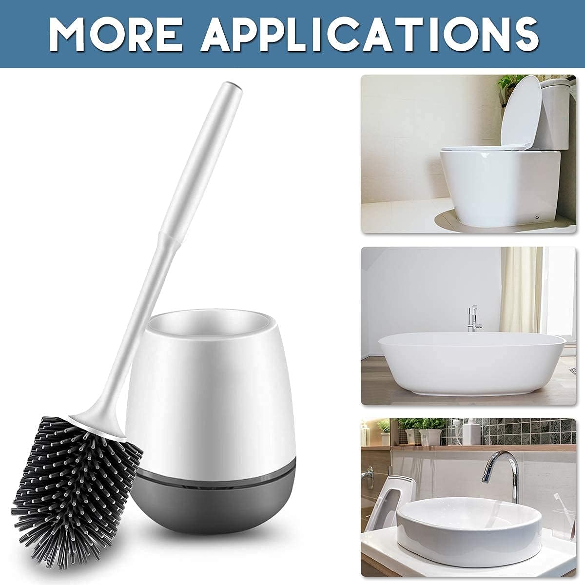 Grey Silicone Toilet Brush with Holder 2-Pack for Bathroom Cleaning NEW