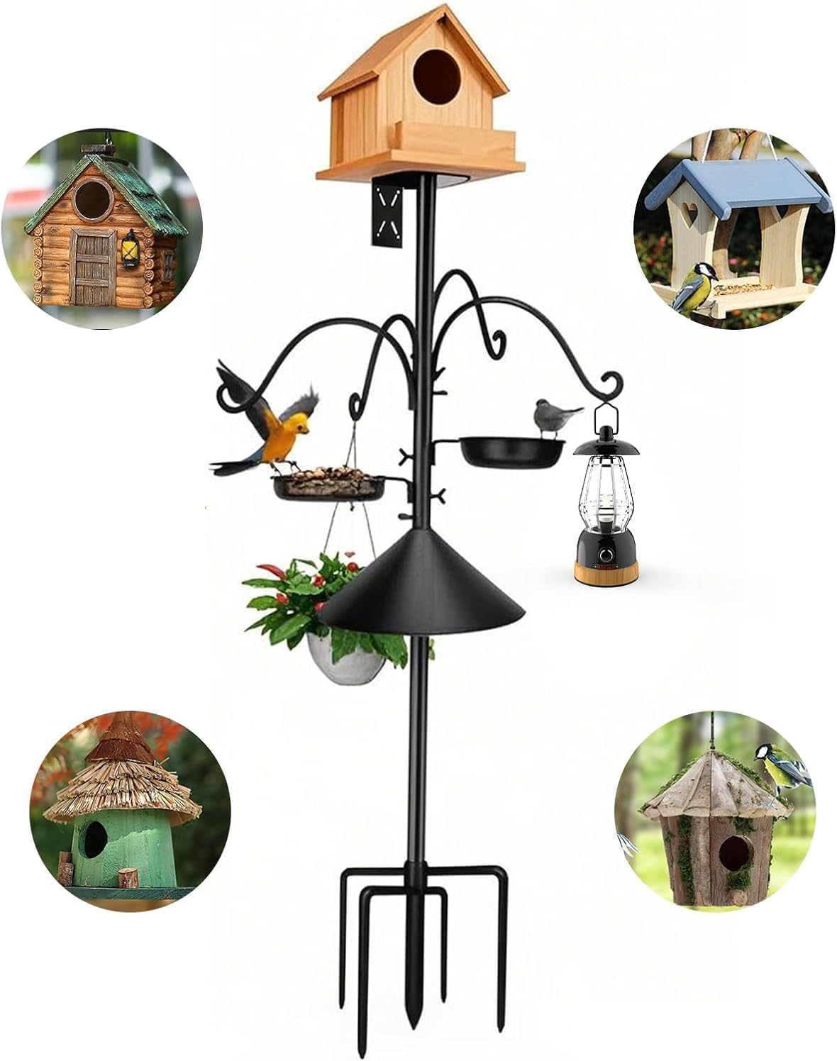 Sturdy 76 Inch Metal Bird Feeder Pole Stand for Backyard Birding in Black NEW
