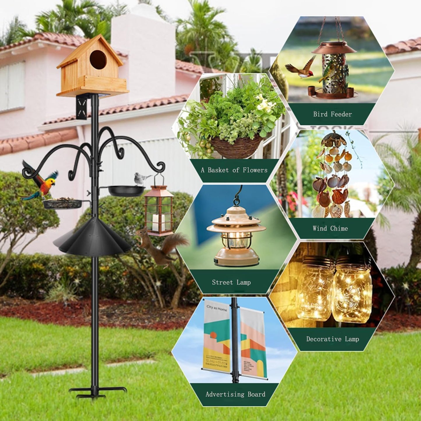 Sturdy 76 Inch Metal Bird Feeder Pole Stand for Backyard Birding in Black NEW