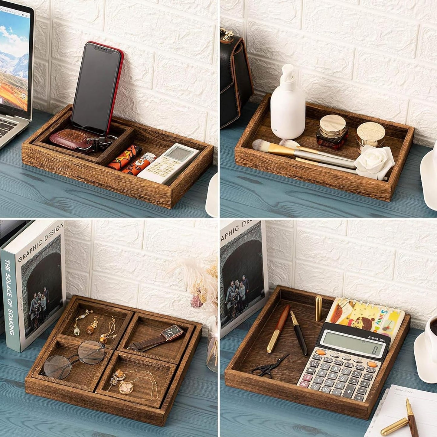 Rustic Wooden Serving Trays Rectangular Platters for Snacks Dining Home DEMO