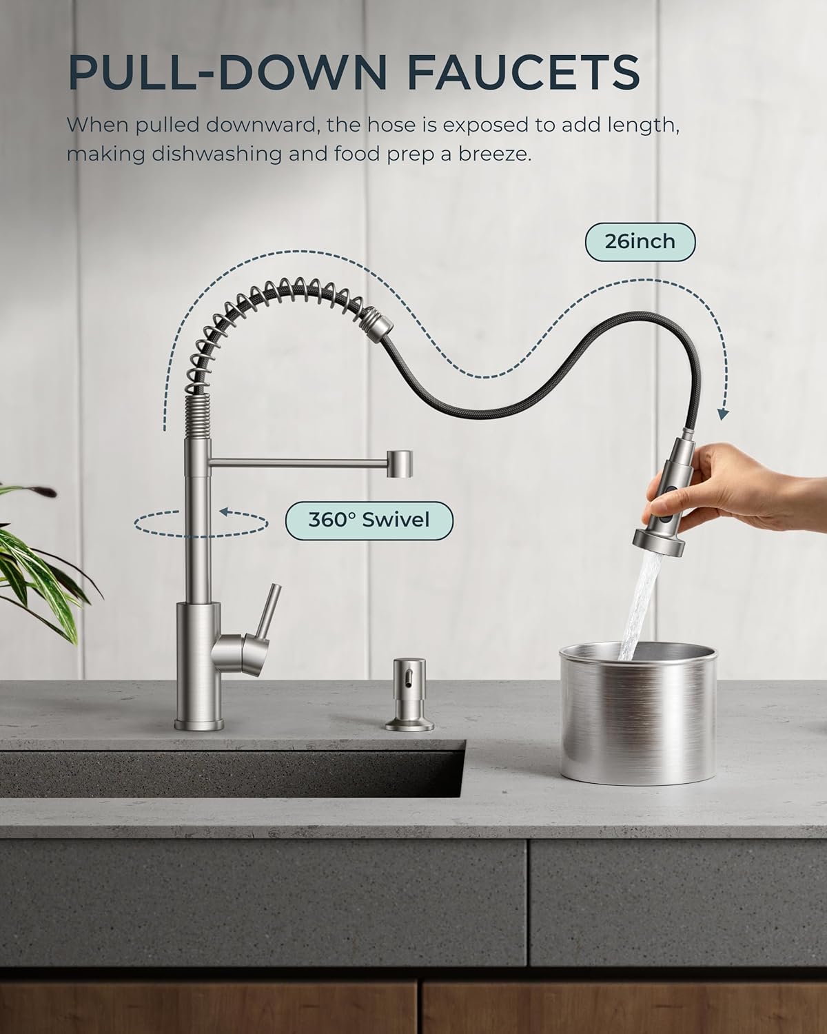 FORIOUS Stainless Steel Touch On Kitchen Sink Tap with Pull Down Sprayer NEW