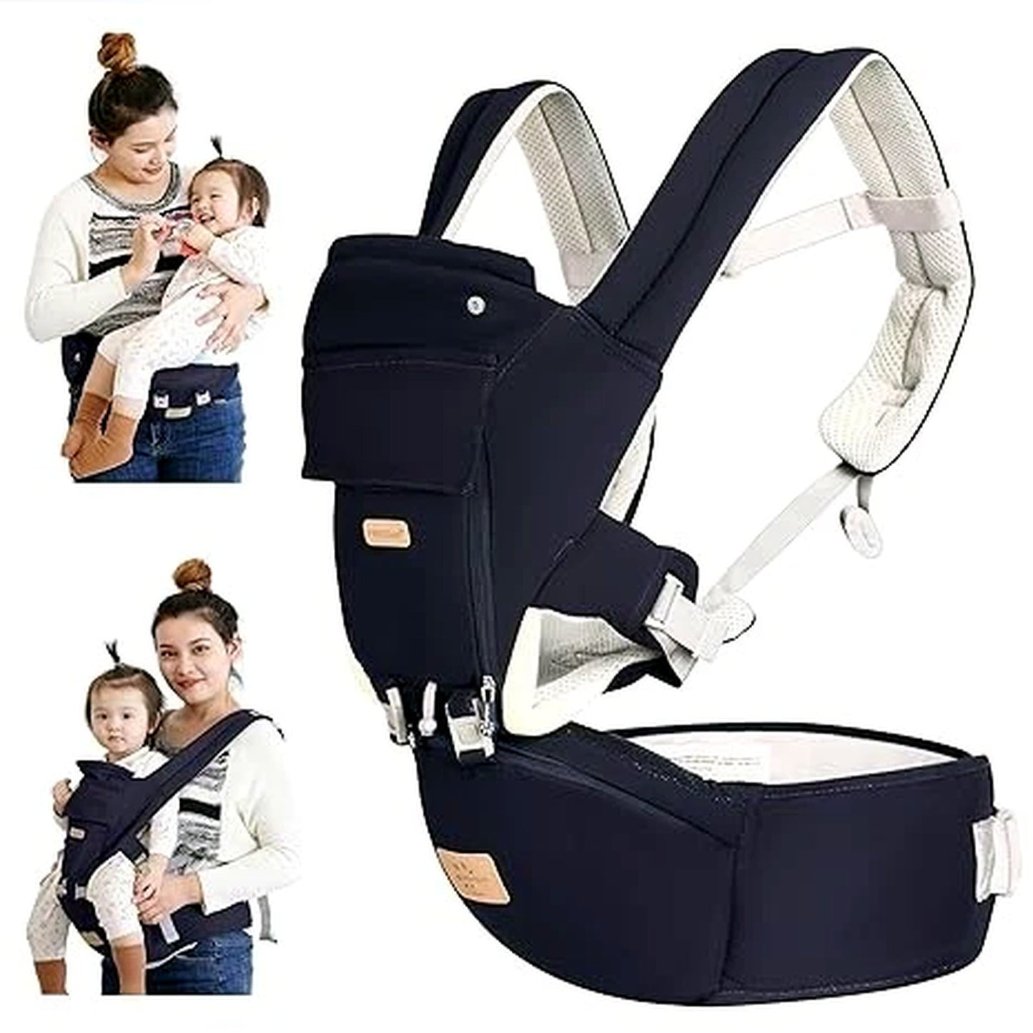 FRUITEAM 6-in-1 Ergonomic Navy Blue Baby Carrier with Waist Stool for DEMO