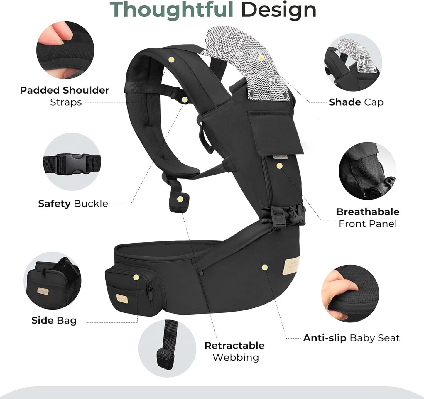 FRUITEAM 6-in-1 Ergonomic Navy Blue Baby Carrier with Waist Stool for DEMO