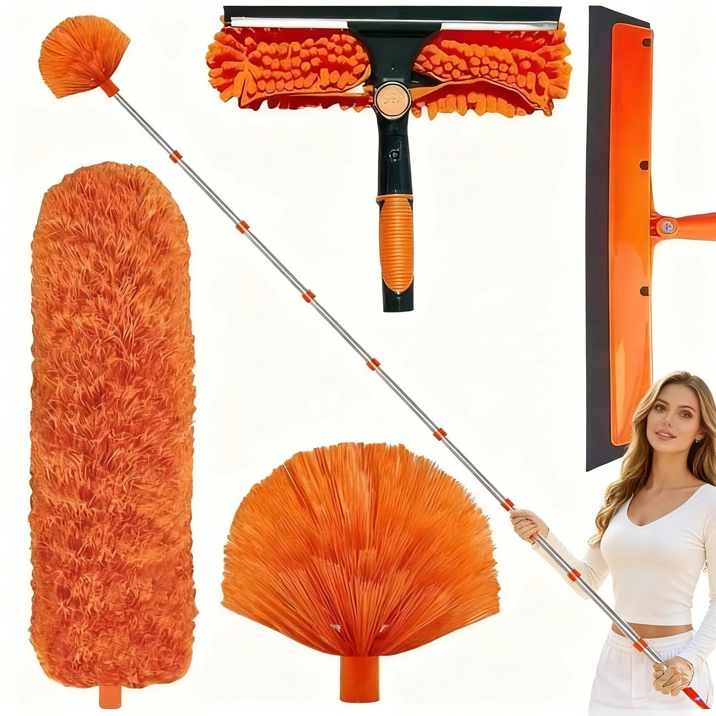 Telescopic Cleaning Tools Kit with Squeegee and Duster Window Cleaner NEW