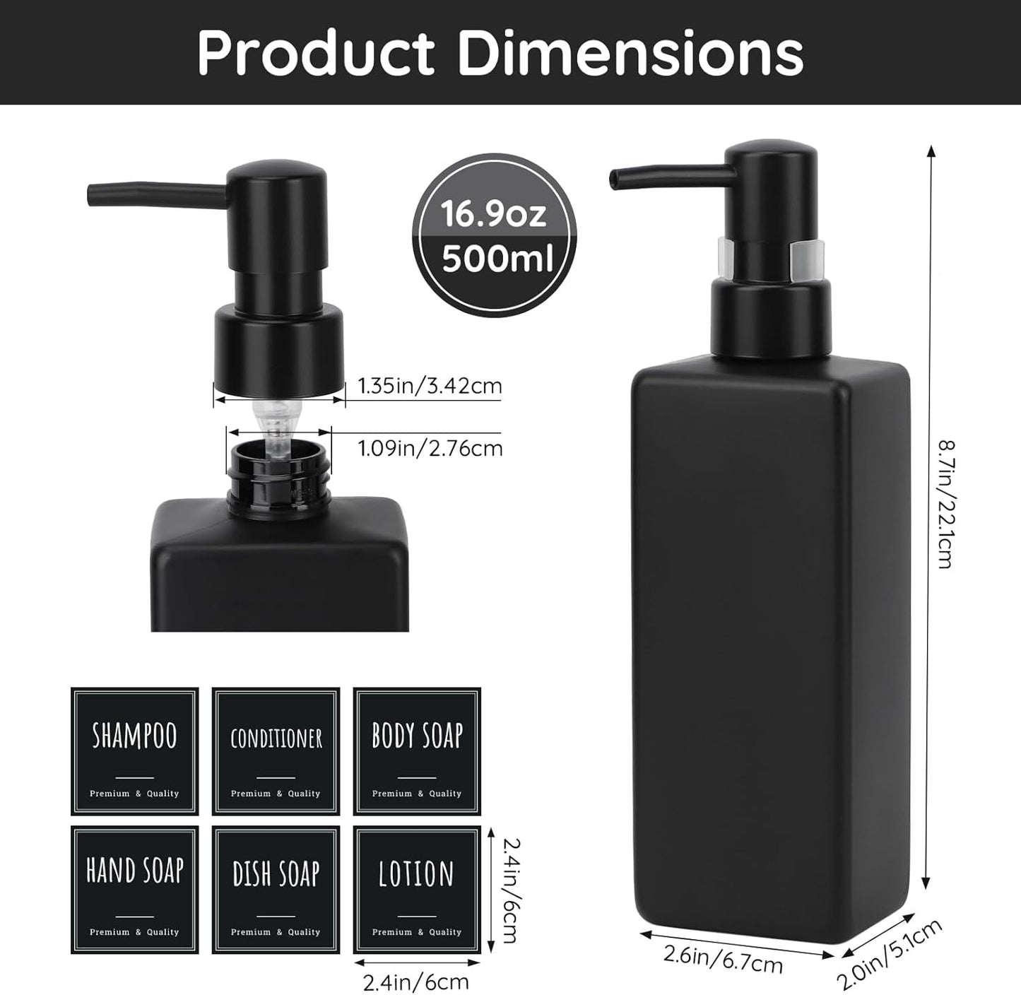 Matte Black Pump Dispensers Set of 3 - 500ml Hand Soap Dispenser for NEW