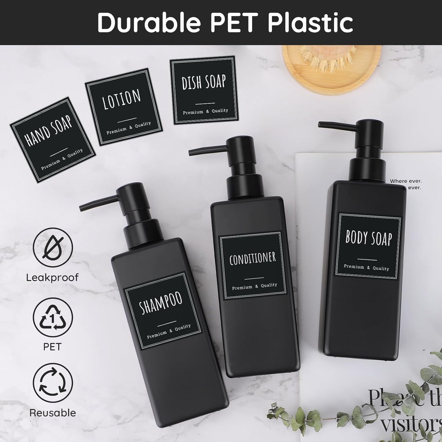 Matte Black Pump Dispensers Set of 3 - 500ml Hand Soap Dispenser for NEW