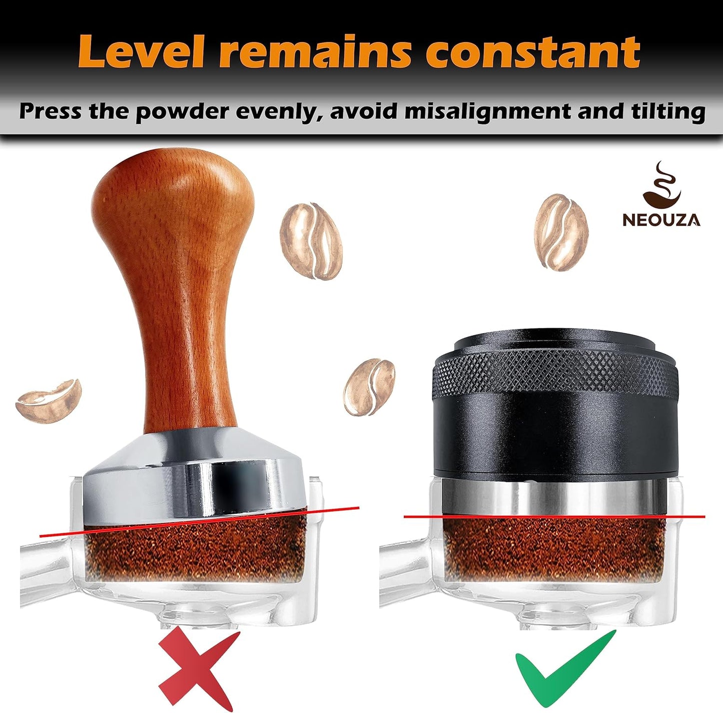 NEOUZA 58mm Tampers Coffee Palm Tamper Barista Leveler Tool Spring Loaded NEW