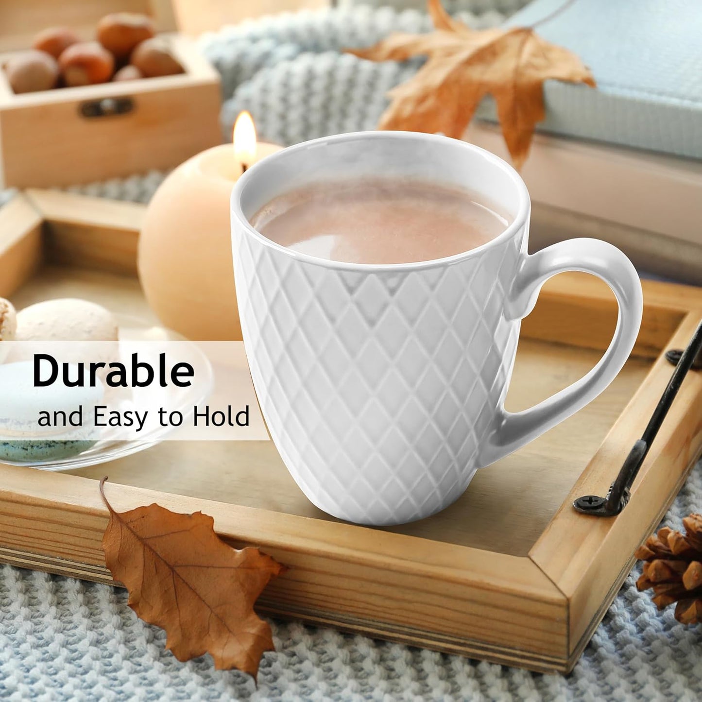 MIAMIO 6-Pack Ceramic Coffee Mugs, 400 ml, White Matte Finish, Modern NEW
