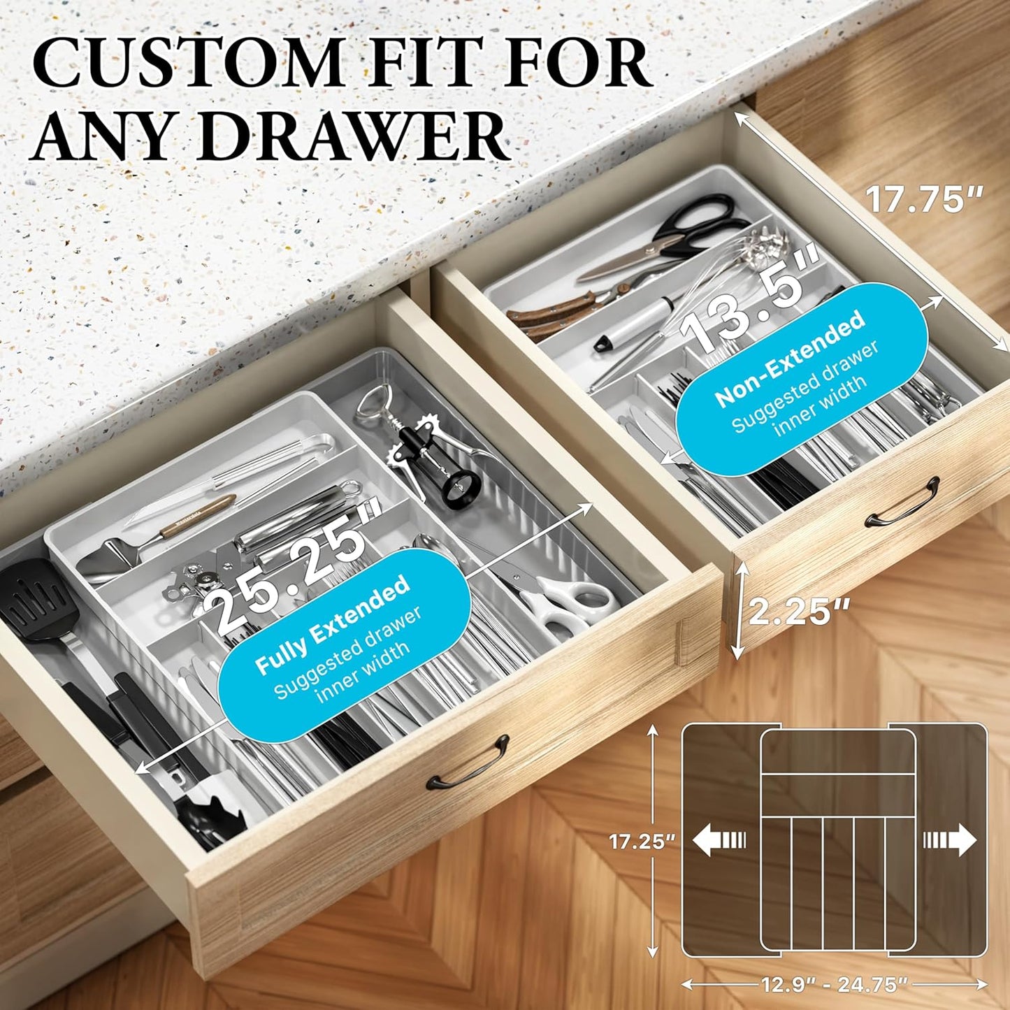Simple Houseware Utensil Racks Expandable Cutlery Drawer Organizer NEW
