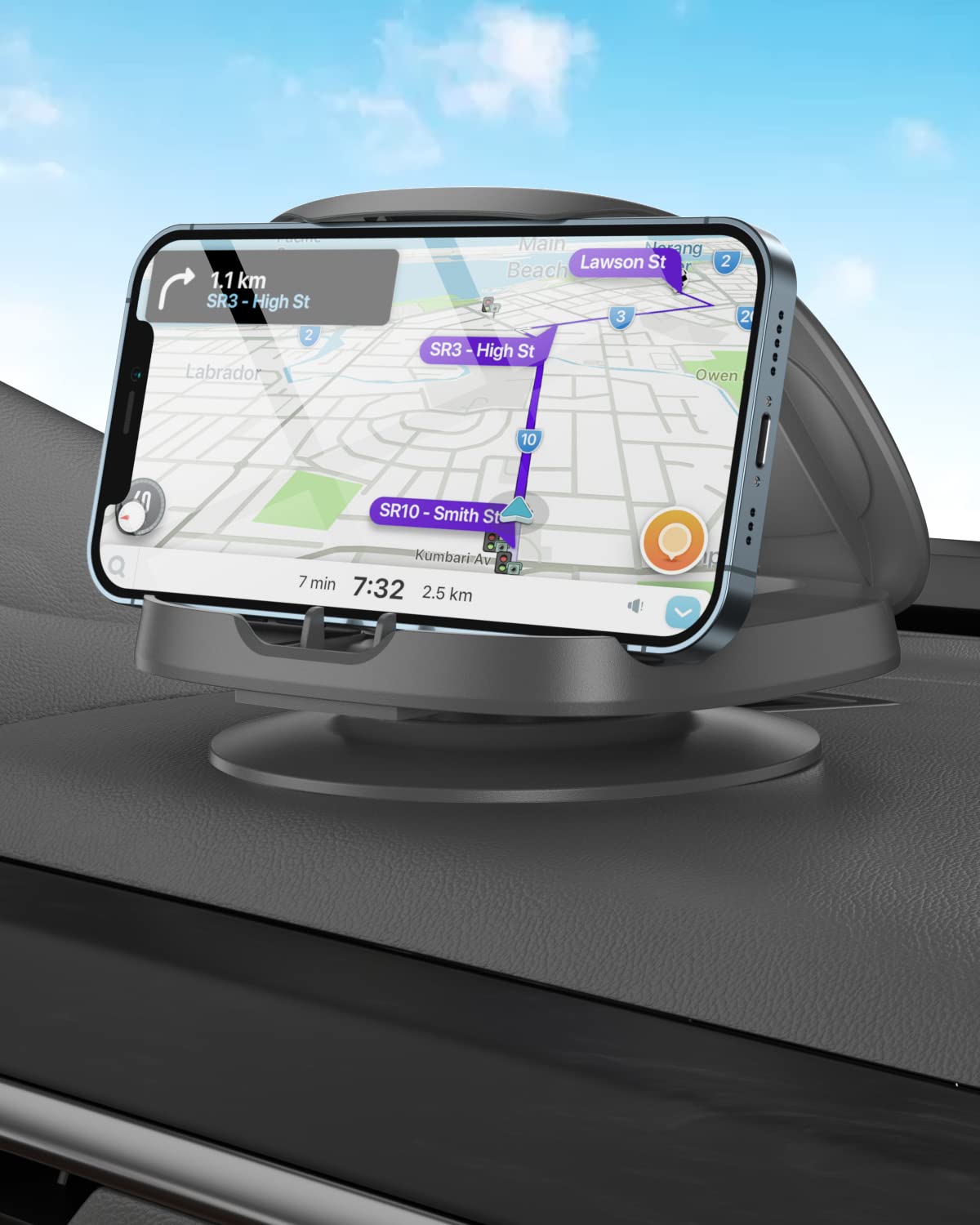 Versatile 360° Rotatable Gray Dash-Mounted Phone Holder for Horizontal & NEW