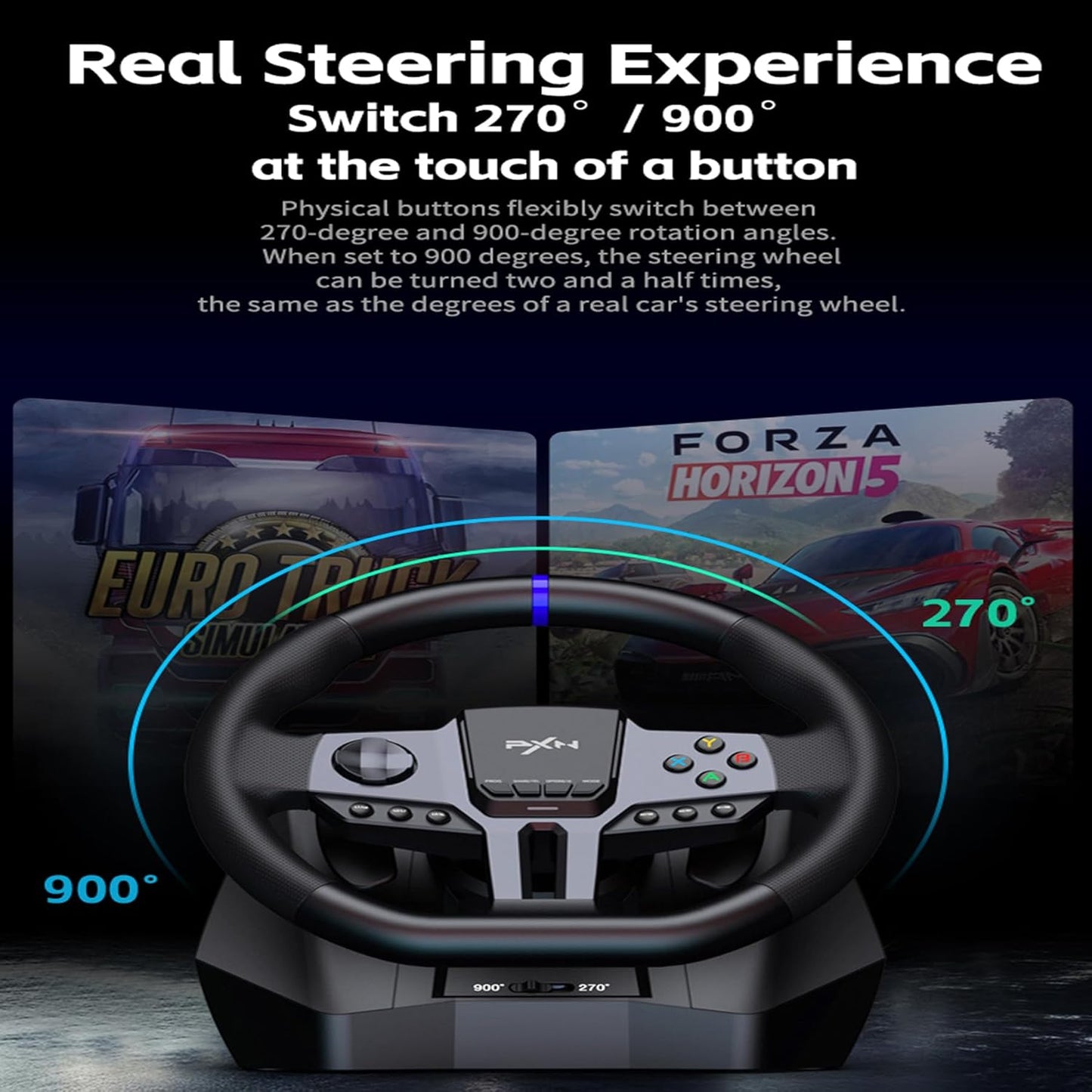 PXN V9 Controllers Black PC Racing Wheel with Pedals and Shifter, 270/900 DEMO