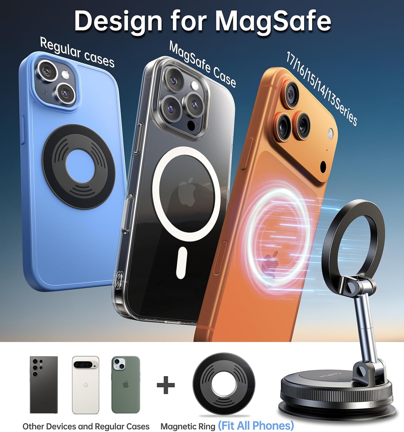 Magnetic Car Car Accessories Phone Holder Mount with Vacuum Suction, Carbon NEW