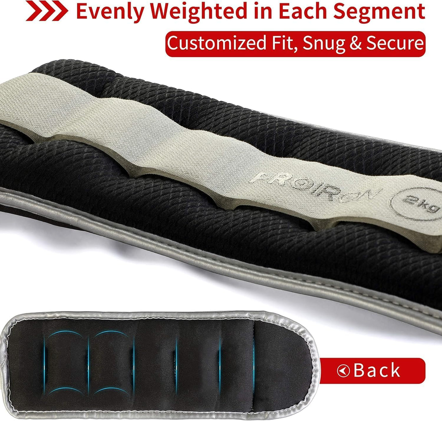 PROIRON Reflective Wrist & Ankle Weights, 2 x 2kg, Black - Adjustable DEMO