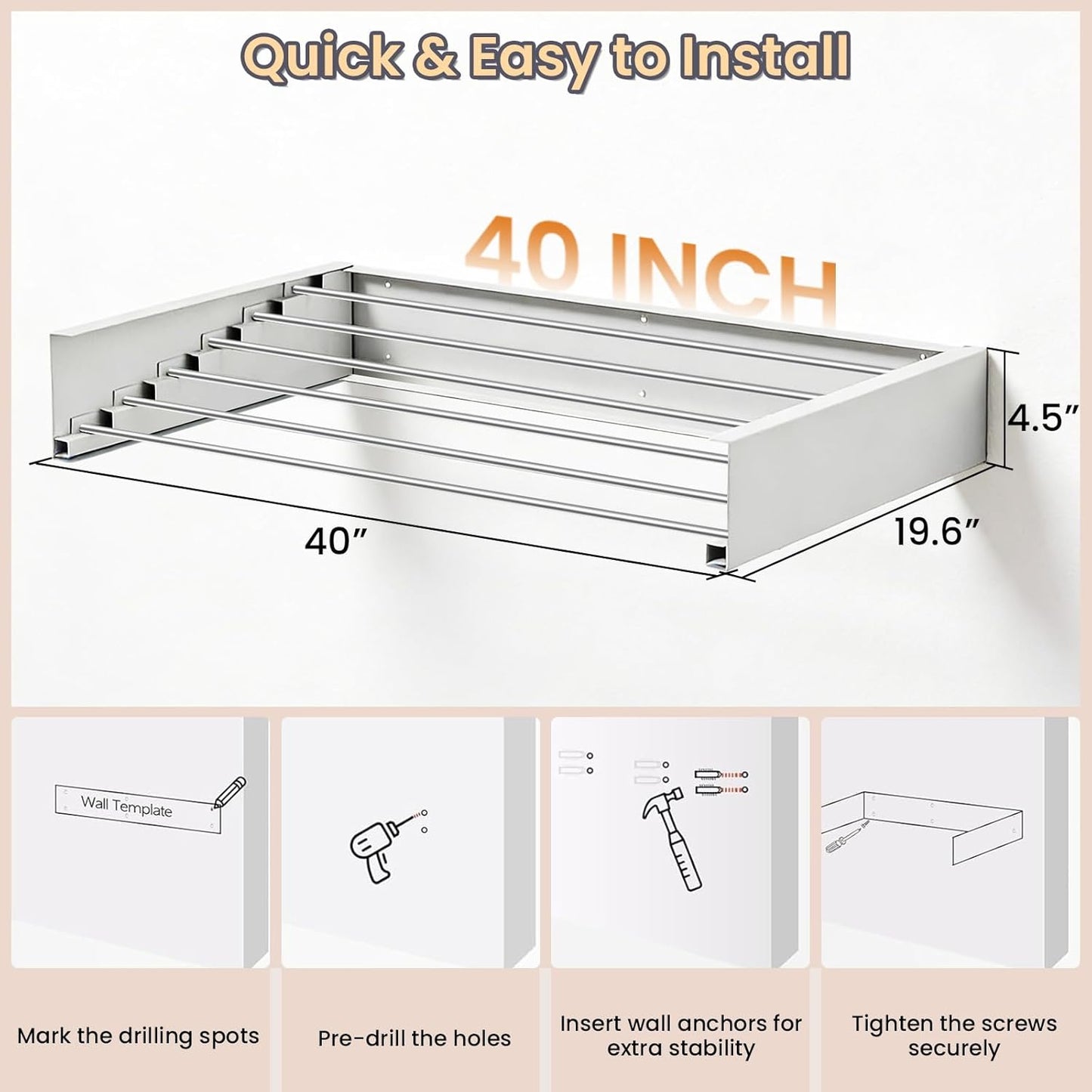 Wall-Mounted Folding Clothes Drying Rack Acrylonitrile Butadiene Styrene NEW