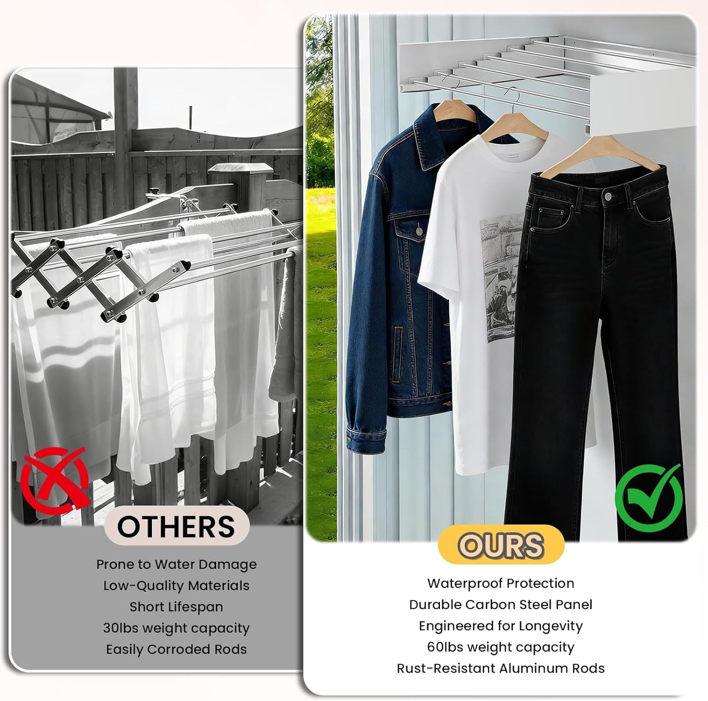Wall-Mounted Folding Clothes Drying Rack Acrylonitrile Butadiene Styrene NEW