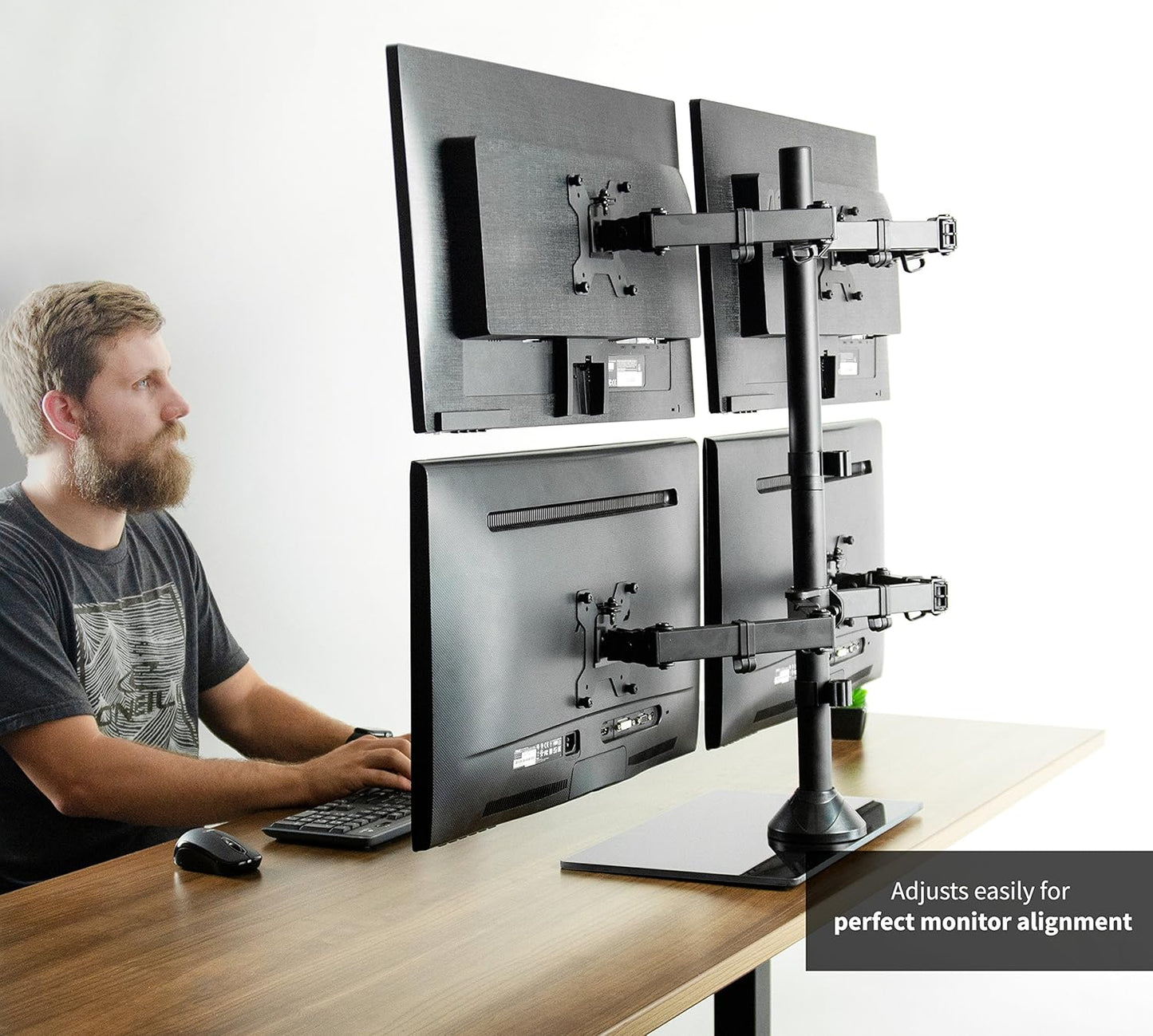 VIVO Adjustable Quad Monitor Desk Stand Mount Heavy Duty Glass Free Standing NEW