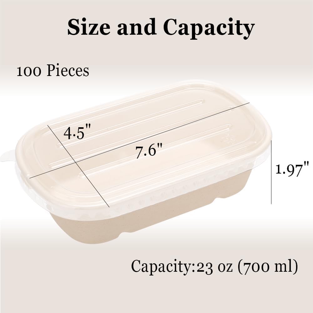 Disposable Meal Prep Containers with Lids - Rectangular Paper Bowls in Brown NEW