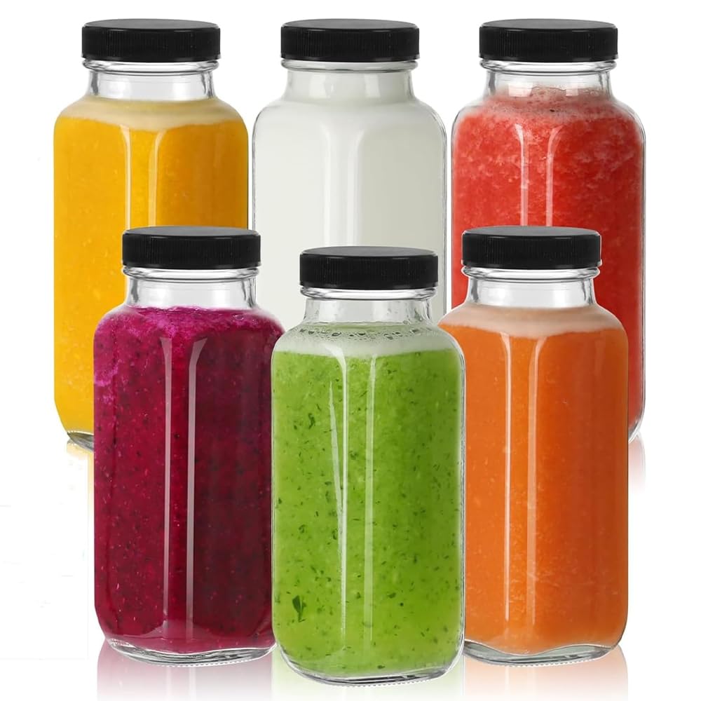16oz Reusable Glass Drinking Jars with Airtight Plastic Lids Size 6.8 x NEW