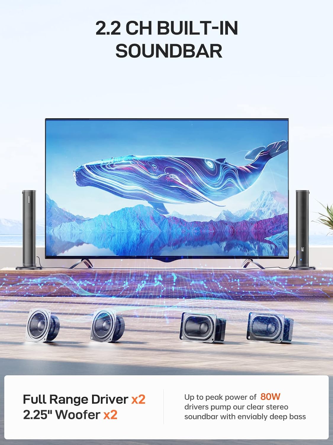 MEVOSTO 80W Dual Woofer Soundbar Speakers for Home Theater Audio System, DEMO