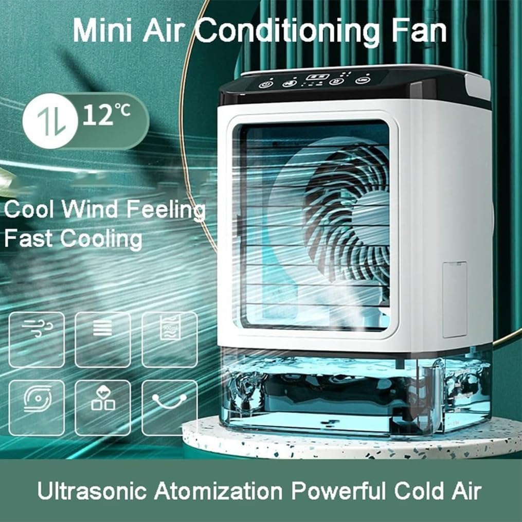 Portable 900ml Personal Fan with Ice Box, Atomizer & Water Tank - White DEMO
